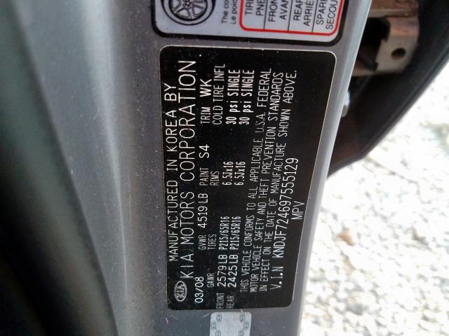 KNDJF724697555129 - 2009 KIA SPORTAGE L GRAY photo 10