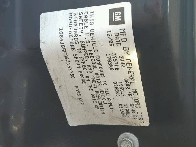 1G8AJ55F36Z163736 - 2006 SATURN ION LEVEL GREEN photo 10