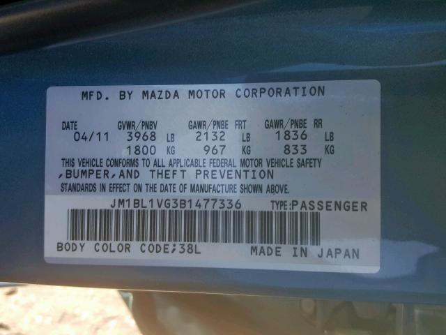 JM1BL1VG3B1477336 - 2011 MAZDA 3 I GREEN photo 10