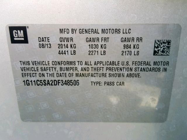 1G11C5SA2DF348506 - 2013 CHEVROLET MALIBU 1LT 银色 照片 10