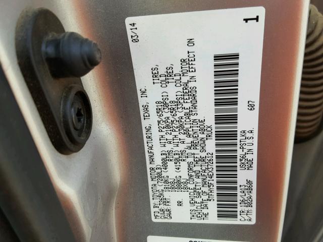 5TFHY5F14EX372612 - 2014 TOYOTA TUNDRA CRE SILVER photo 10