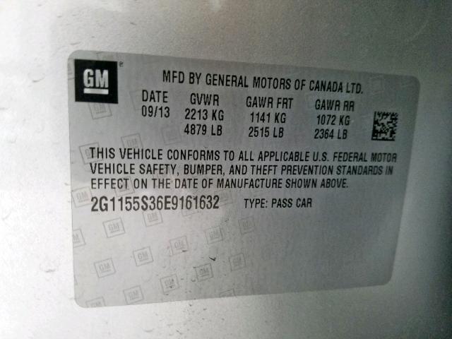 2G1155S36E9161632 - 2014 CHEVROLET IMPALA LTZ SILVER photo 10