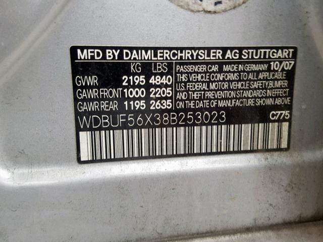 WDBUF56X38B253023 - 2008 MERCEDES-BENZ E 350 SILVER photo 10