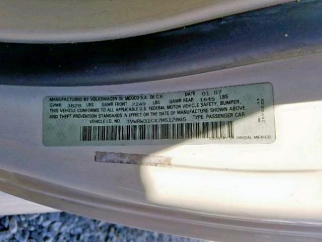 3VWRW31CX7M512885 - 2007 VOLKSWAGEN NEW BEETLE 白色 照片 10