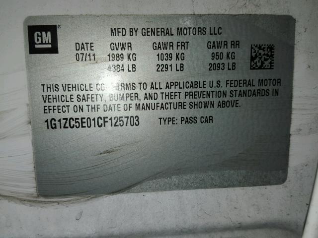 1G1ZC5E01CF125703 - 2012 CHEVROLET MALIBU 1LT WHITE photo 10