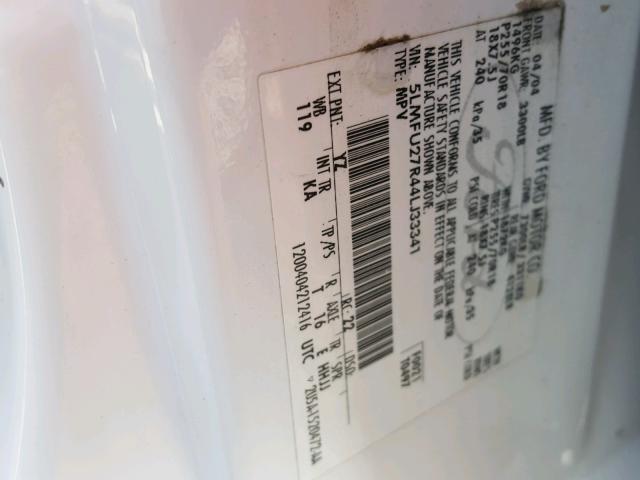 5LMFU27R44LJ33341 - 2004 LINCOLN NAVIGATOR 白色 照片 10