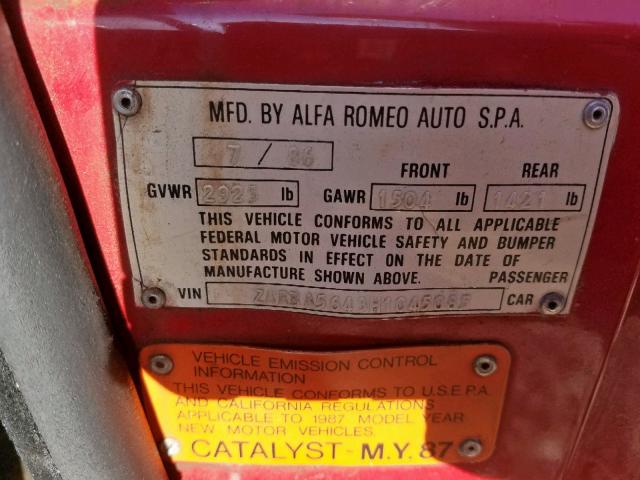 ZARBA5643H1045085 - 1987 ALFA ROMEO SPIDER GRA RED photo 10