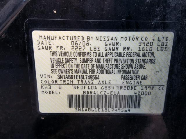 3N1AB61E18L749564 - 2008 NISSAN SENTRA 2.0 BLACK photo 10