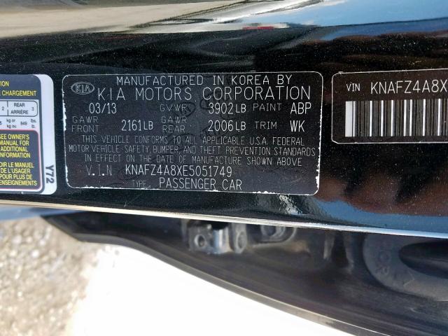 KNAFZ4A8XE5051749 - 2014 KIA FORTE EX BLACK photo 10