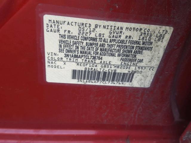 3N1AB6AP7CL736764 - 2012 NISSAN SENTRA 2.0 RED photo 10