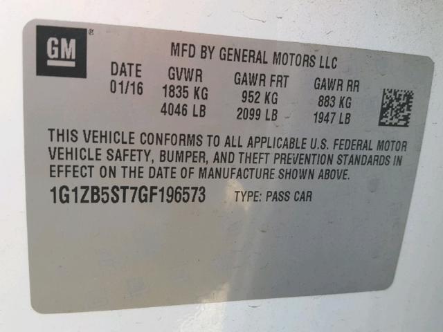 1G1ZB5ST7GF196573 - 2016 CHEVROLET MALIBU LS WHITE photo 10