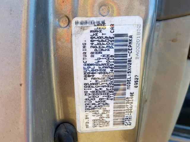 4T1BG22K5XU409110 - 1999 TOYOTA CAMRY CE SILVER photo 10