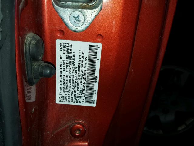 5J6YH28544L003800 - 2004 HONDA ELEMENT EX ORANGE photo 10