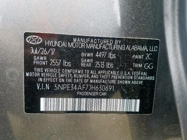 5NPE34AF7JH630691 - 2018 HYUNDAI SONATA SPO GRAY photo 10