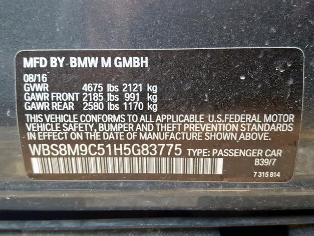 WBS8M9C51H5G83775 - 2017 BMW M3 GRAY photo 10