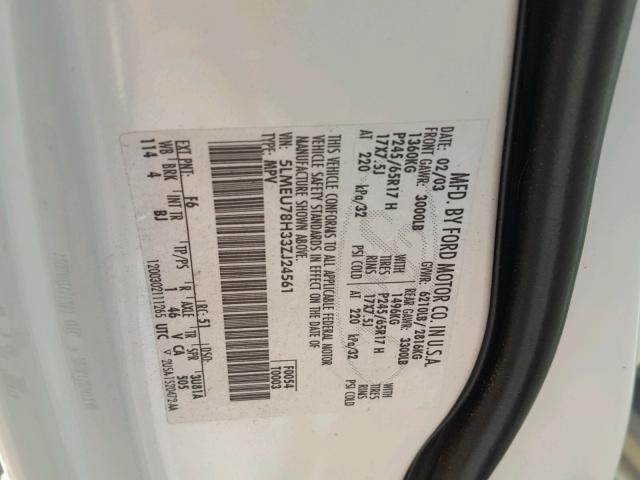 5LMEU78H33ZJ24561 - 2003 LINCOLN AVIATOR 奶油色 照片 10