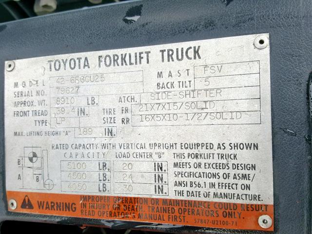 79627 - 2008 TOYOTA FORKLIFT ORANGE photo 10