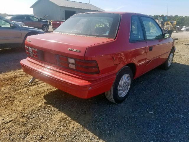 1B3XP24D4PN672323 - 1993 DODGE SHADOW RED photo 4