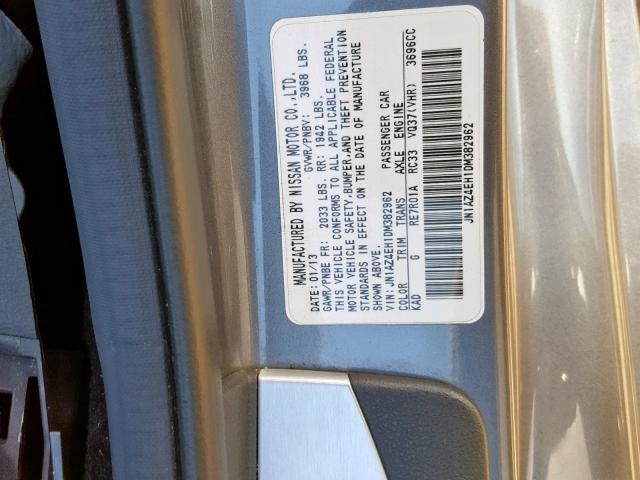 JN1AZ4EH1DM382962 - 2013 NISSAN 370Z BASE GRAY photo 10