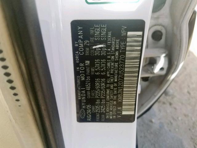 KM8JN12D77U523770 - 2007 HYUNDAI TUCSON SE WHITE photo 10