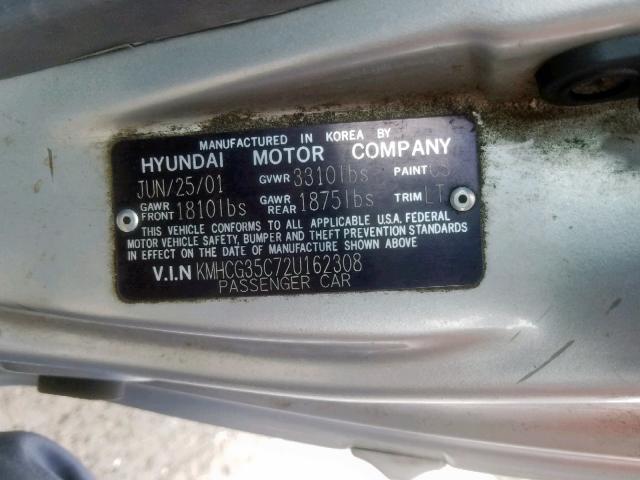 KMHCG35C72U162308 - 2002 HYUNDAI ACCENT GS SILVER photo 10