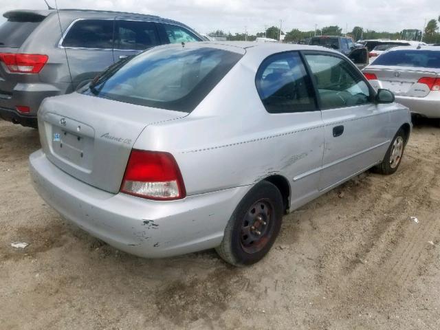 KMHCG35C72U162308 - 2002 HYUNDAI ACCENT GS SILVER photo 4