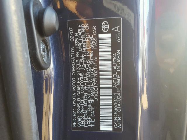 JTKDE177770211176 - 2007 TOYOTA SCION TC 蓝色 照片 10