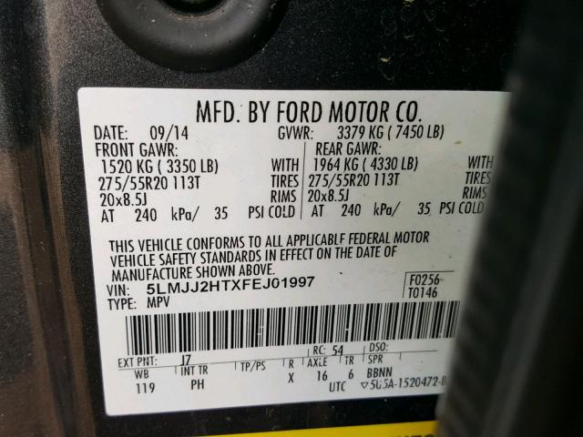 5LMJJ2HTXFEJ01997 - 2015 LINCOLN NAVIGATOR 灰色 照片 10