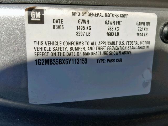 1G2MB35BX6Y113153 - 2006 PONTIAC SOLSTICE SILVER photo 10