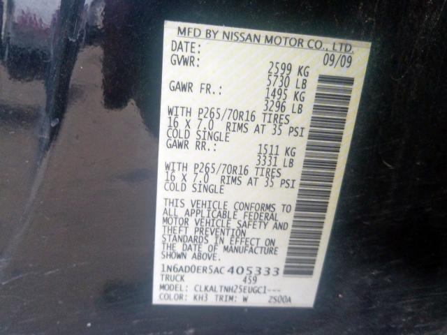 1N6AD0ER5AC405333 - 2010 NISSAN FRONTIER C BLACK photo 10