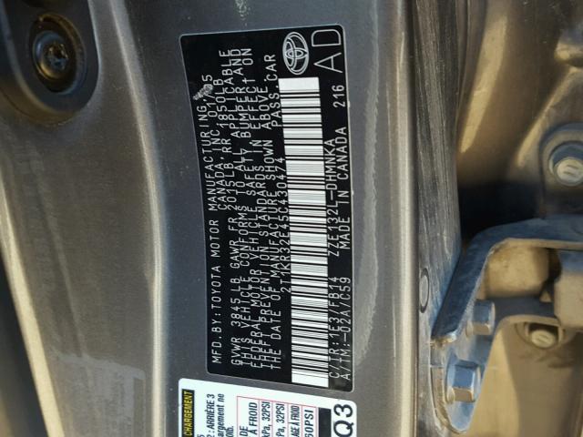 2T1KR32E45C430474 - 2005 TOYOTA COROLLA MA GRAY photo 10