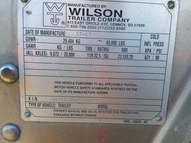 4WW4412A2J7714673 - 2018 WILSON TRAILER WHITE photo 10