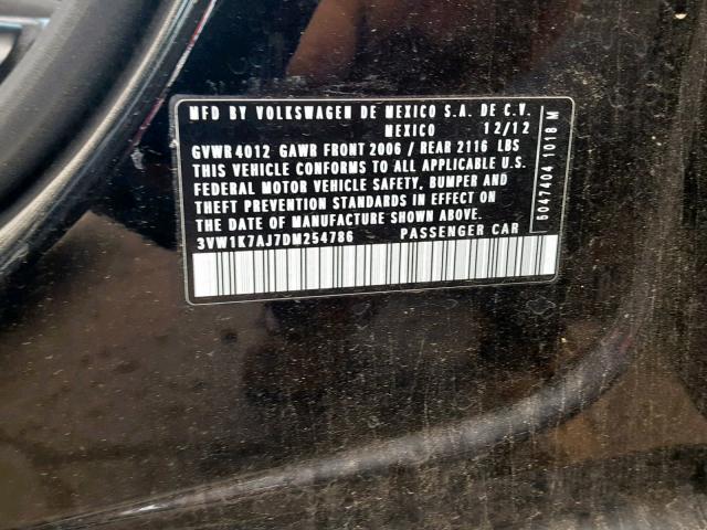 3VW1K7AJ7DM254786 - 2013 VOLKSWAGEN JETTA BASE 黑色 照片 10