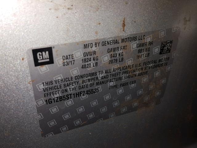 1G1ZB5ST1HF245526 - 2017 CHEVROLET MALIBU LS SILVER photo 10
