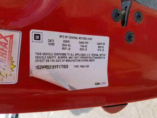 1G2WR5216YF177829 - 2000 PONTIAC GRAND PRIX RED photo 10