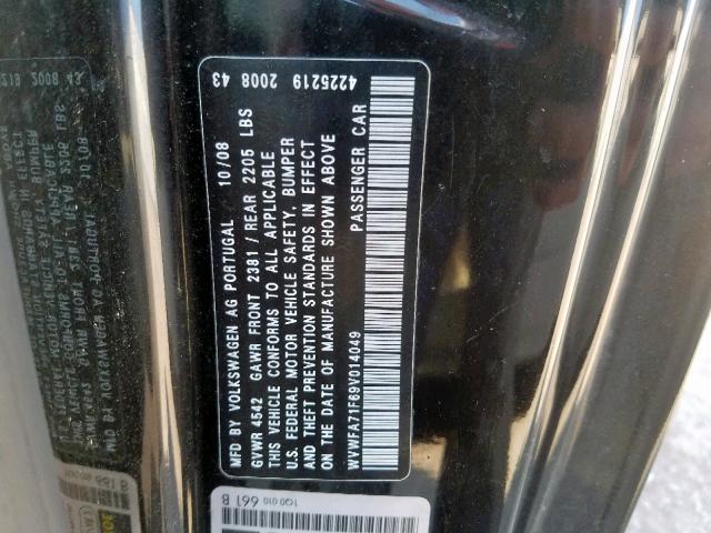 WVWFA71F69V014049 - 2009 VOLKSWAGEN EOS LUX 黑色 照片 10