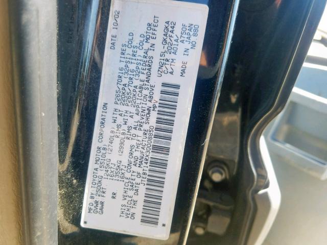 JTEBT14RX30008850 - 2003 TOYOTA 4RUNNER SR BLACK photo 10