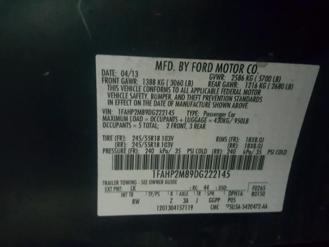 1FAHP2M89DG222145 - 2013 FORD TAURUS POL BLUE photo 10