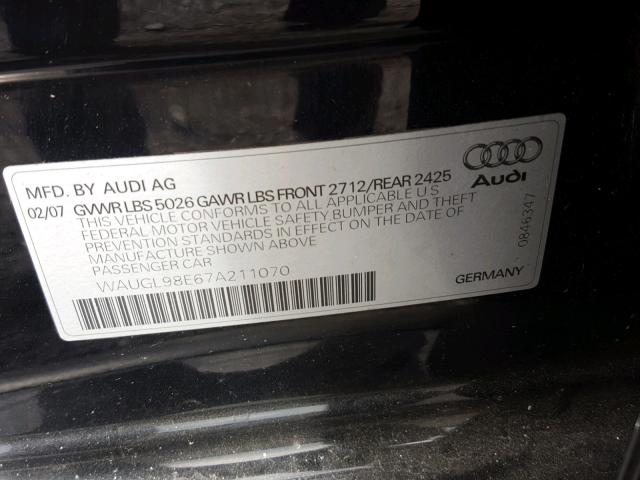 WAUGL98E67A211070 - 2007 AUDI NEW S4 QUA BLACK photo 10