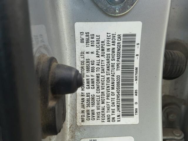 JHMZE2H54DS006333 - 2013 HONDA INSIGHT LX GRAY photo 10