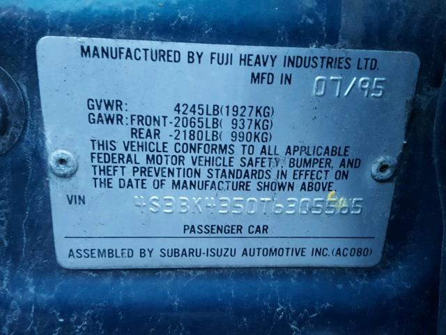 4S3BK4350T6305565 - 1996 SUBARU LEGACY L GREEN photo 10