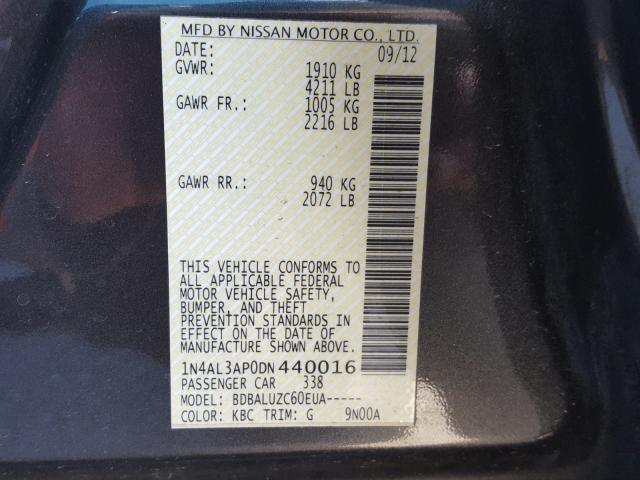 1N4AL3AP0DN440016 - 2013 NISSAN ALTIMA 2.5 CHARCOAL photo 10