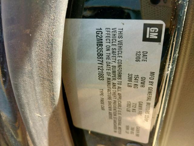 1G2MB35B87Y121883 - 2007 PONTIAC SOLSTICE BLACK photo 10