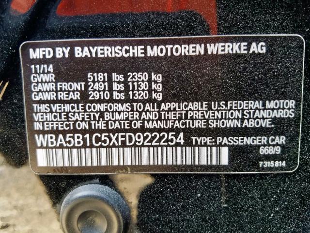 WBA5B1C5XFD922254 - 2015 BMW 535 I BLACK photo 10