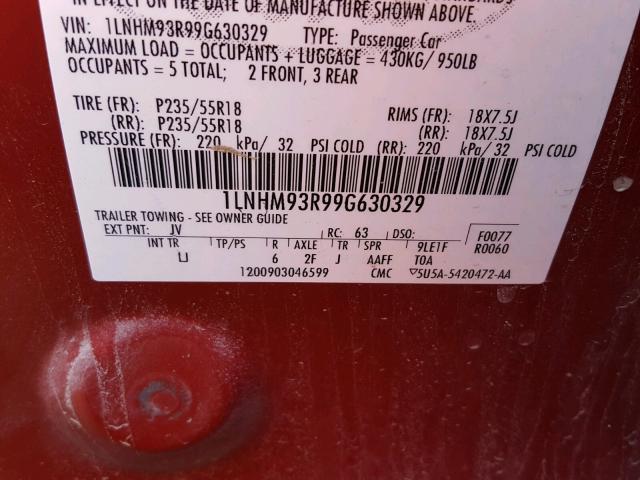 1LNHM93R99G630329 - 2009 LINCOLN MKS RED photo 10