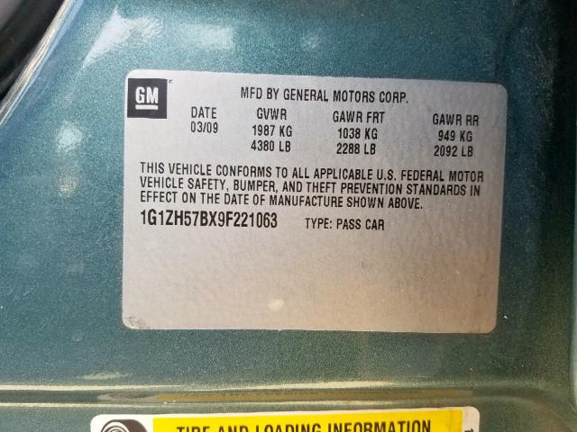 1G1ZH57BX9F221063 - 2009 CHEVROLET MALIBU 1LT 绿色 照片 10