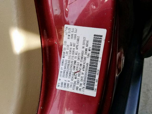 JHLRD68595C005849 - 2005 HONDA CR-V LX RED photo 10