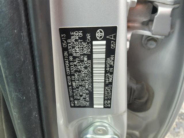 JTDKDTB31D1045308 - 2013 TOYOTA PRIUS C SILVER photo 10