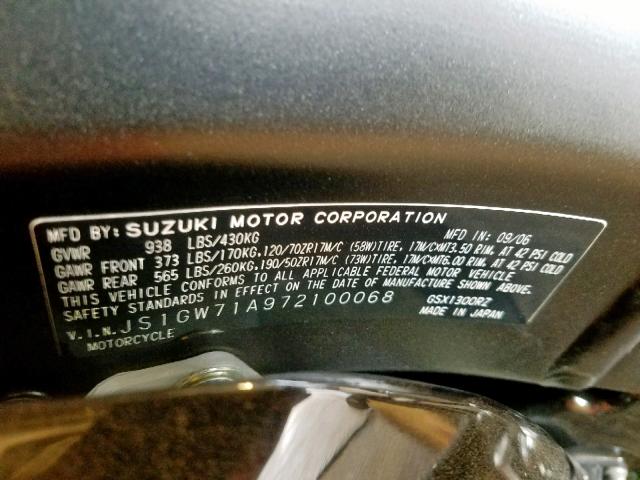 JS1GW71A972100068 - 2007 SUZUKI GSX1300 RZ BLACK photo 10