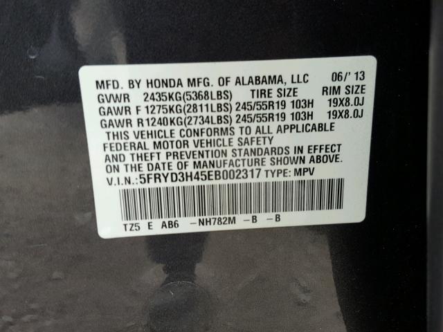 5FRYD3H45EB002317 - 2014 ACURA MDX TECHNO GRAY photo 10